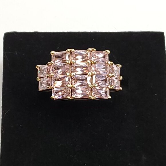 Sterling Silver Goldtone Pink CZ Ring 6 Multi Stone Cluster Cocktail SETA - Picture 1 of 9